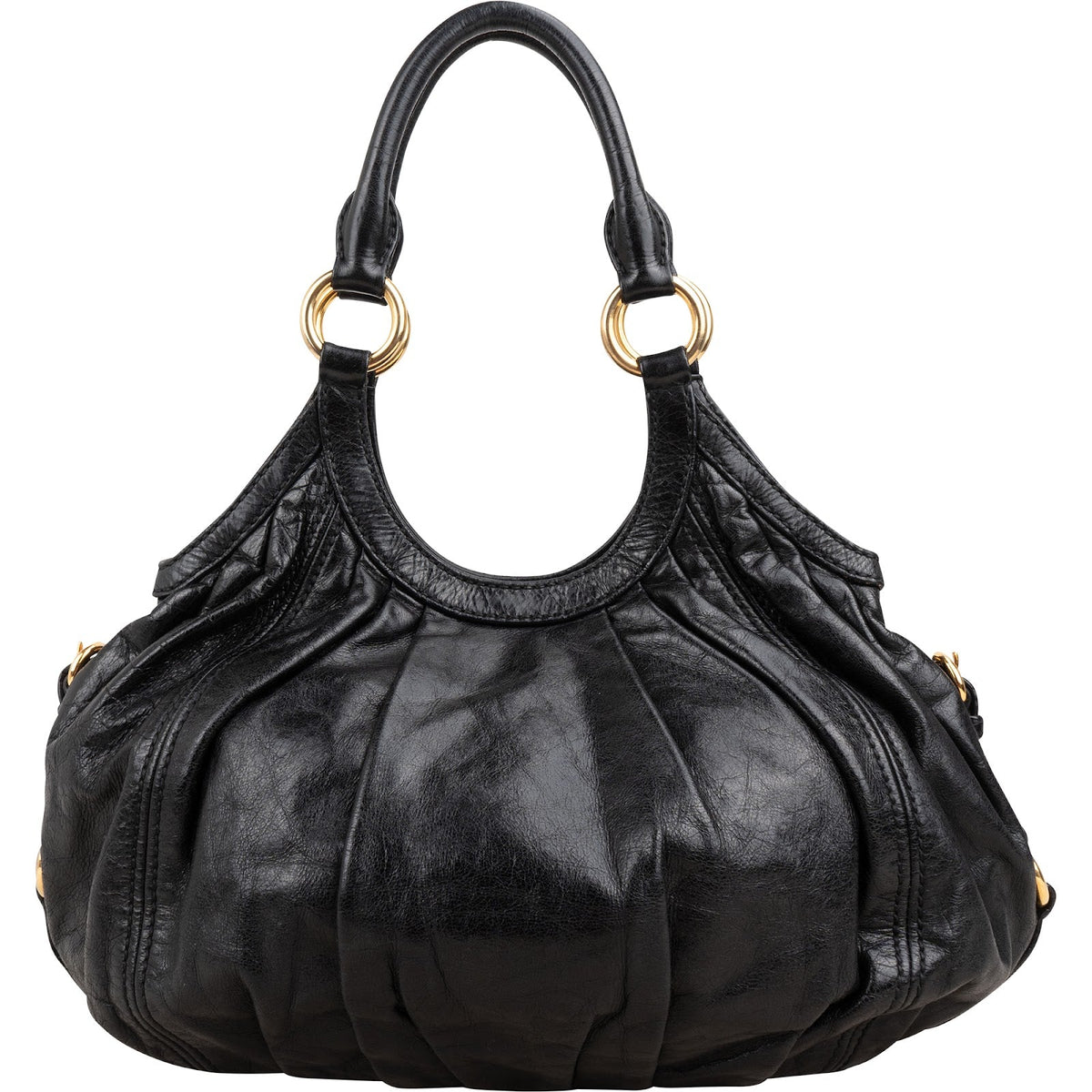 Miu Miu Vitello Lux Leather Pleated Hobo Handbag