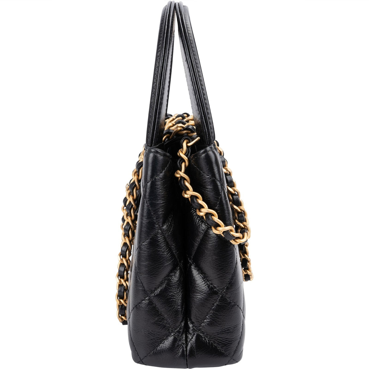 Chanel Black Leather Quilted Lambskin Nano Kelly Top Handle Crossbody Handbag
