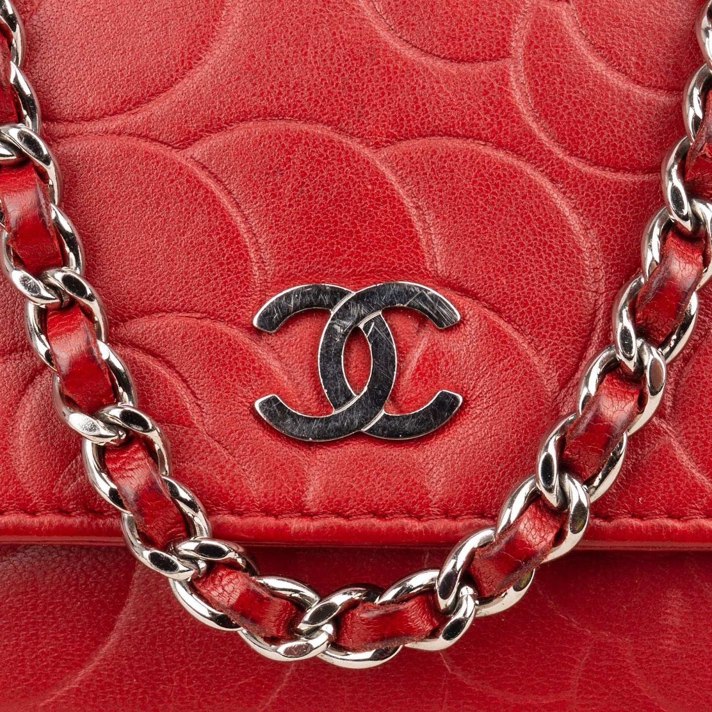Chanel Leather Camellia Wallet On Chain Crossbody Bag