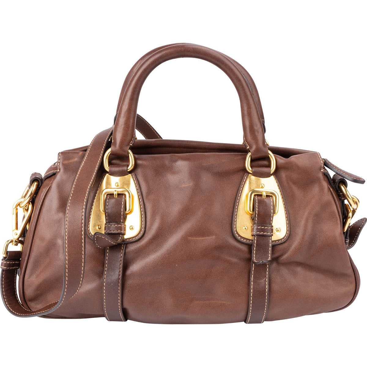 Prada Brown Vitello Daino Bauletto Handbag