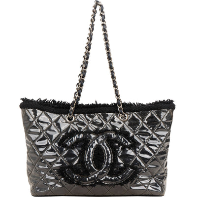 Chanel Patent Leather Fringed CC Large Shopping Tote Shoulder Bag