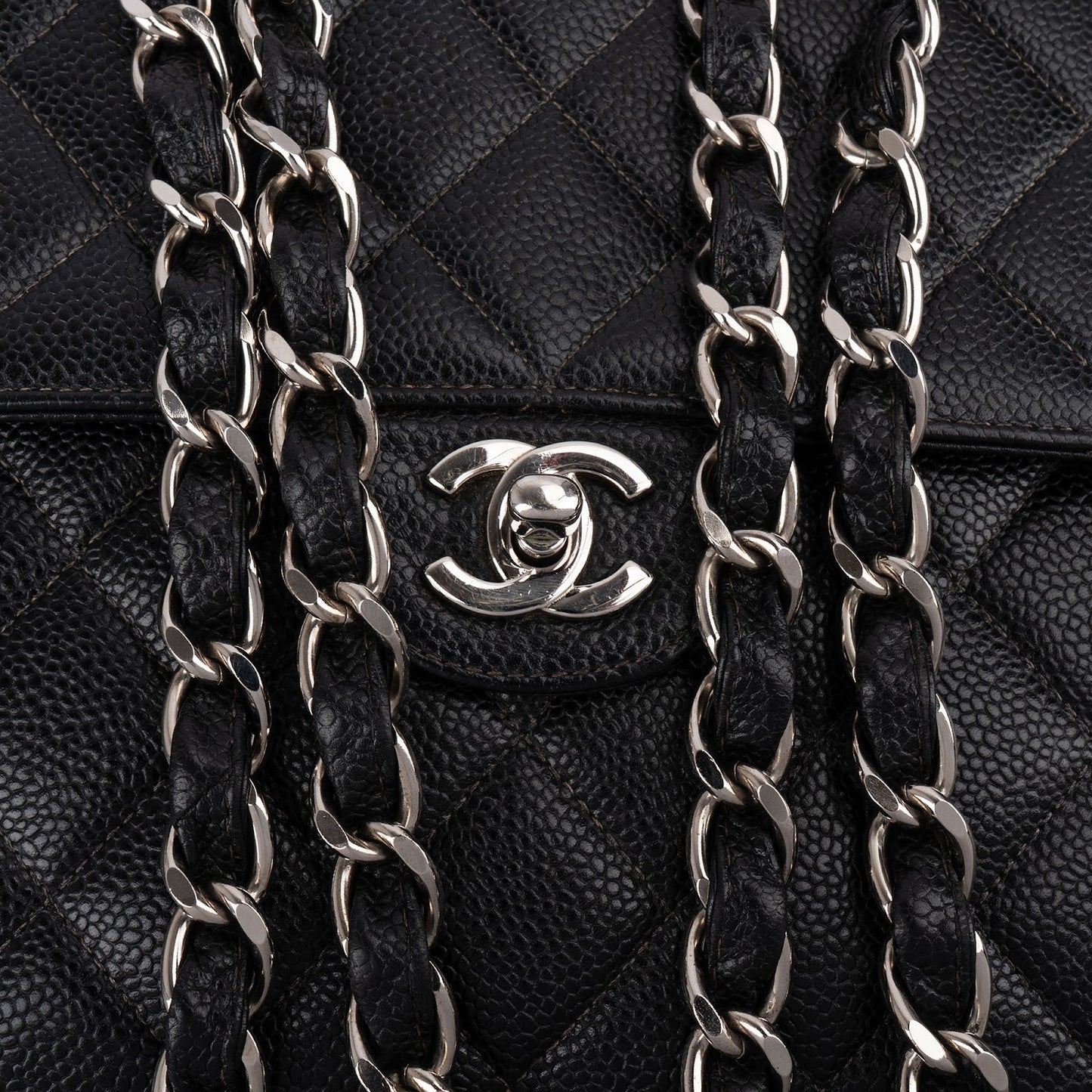 Chanel Quilted Caviar Leather Jumbo Single Flap Crossbody Bag