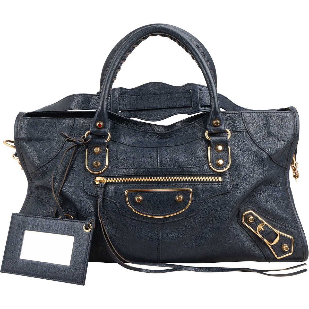 Balenciaga Navy Calfskin Leather Giant City Handbag