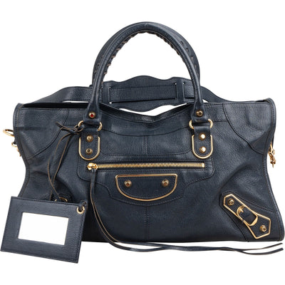 Balenciaga Navy Calfskin Leather Giant City Handbag