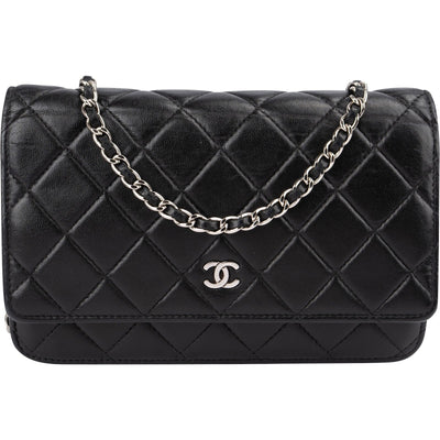 Chanel Quilted Lambskin Palladium Wallet On Chain Crossbody Bag
