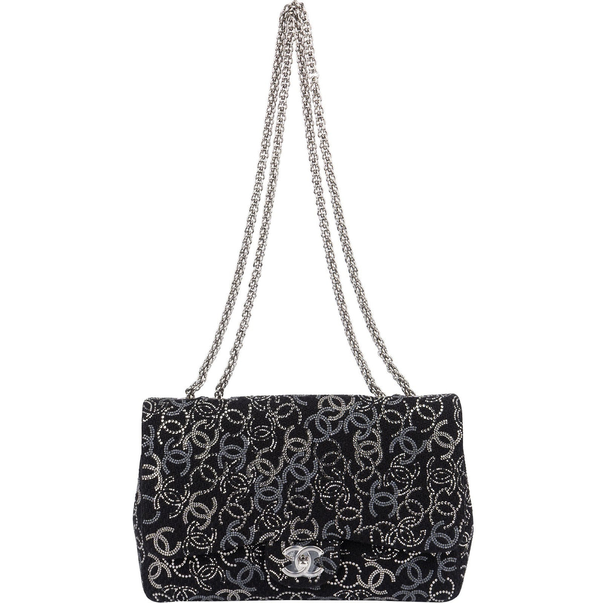 Chanel Sequin CC Jumbo Double Flap aus Tweed – Ansicht 10