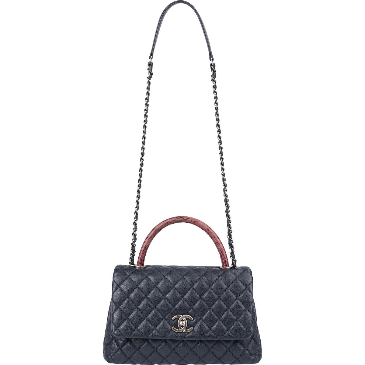 Chanel Quilted Caviar Leather Lizard Coco Handle Flap Handbag