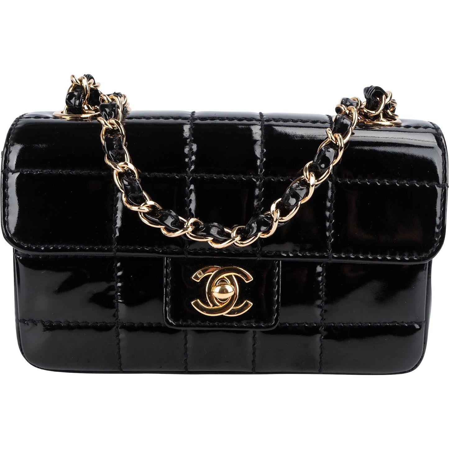 Chanel Patent Leather Chocolate Bar 24K Gold Single Flap Crossbody Bag