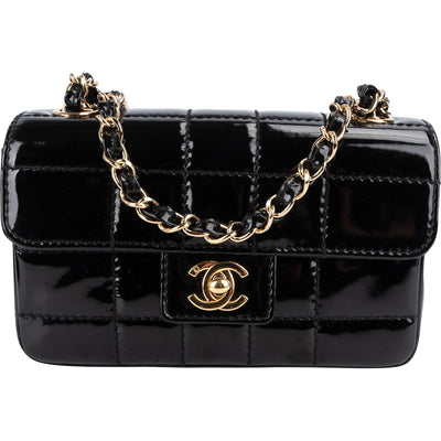 Chanel Patent Leather Chocolate Bar 24K Gold Single Flap Crossbody Bag