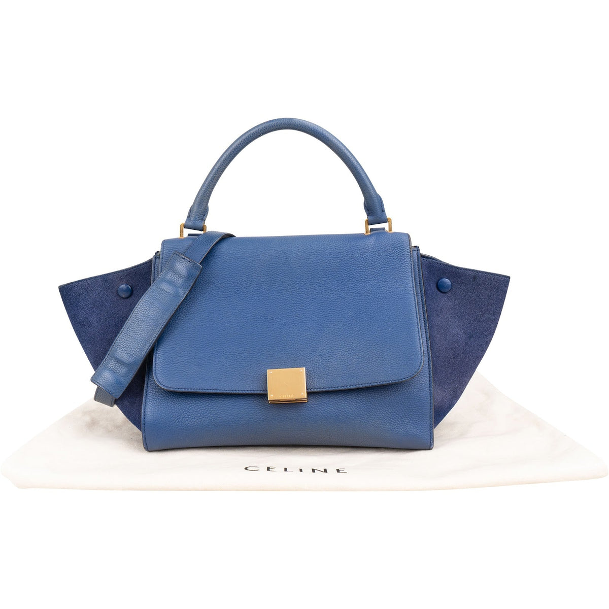 Celine Trapeze aus blauem Wildleder und genarbtem Kalbsleder – Ansicht 2