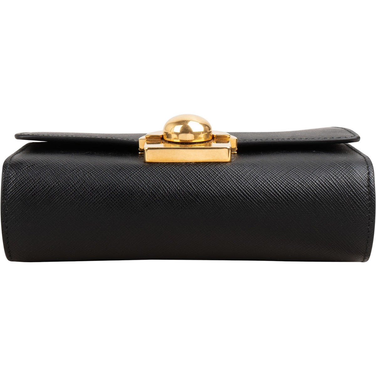 Prada Saffiano Leather Round Lock Flap Small Crossbody Bag
