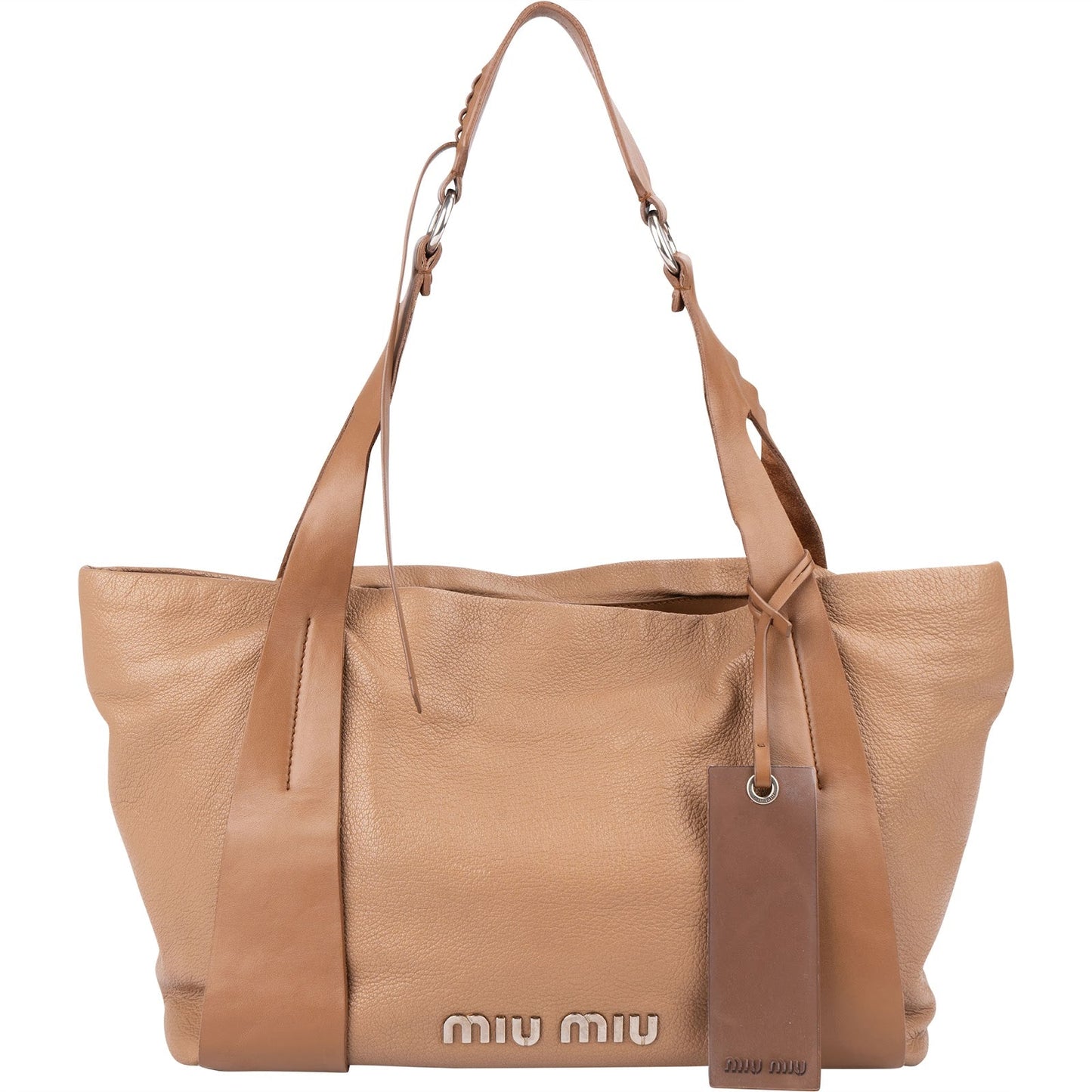 Miu Miu Vitello Madras Brown Leather Tote Shoulder Bag