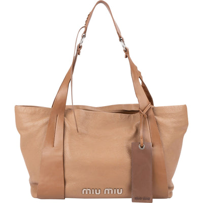 Miu Miu Vitello Madras Brown Leather Tote Shoulder Bag