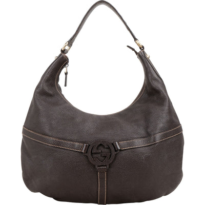 Gucci Pebbled Leather Interlocking G Hobo Shoulder Bag