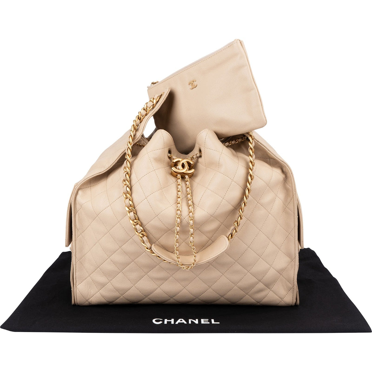 Chanel 25 Quilted Caviar Leather CC Maxi Drawstring Shoulder Bag