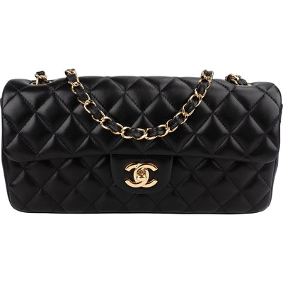 Chanel Quilted Lambskin East West Single Flap Shoulder Bag