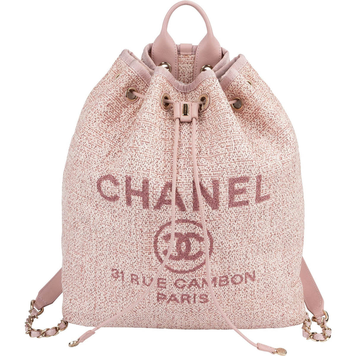 Chanel Woven Tweed Deauville Drawstring Bucket Backpack
