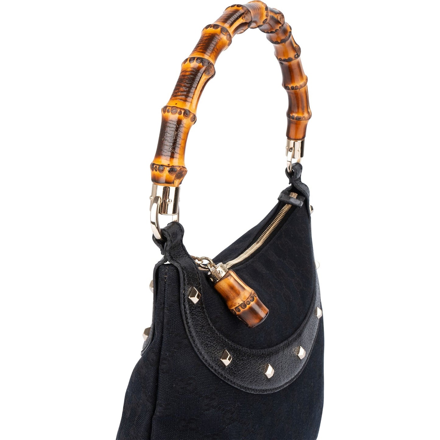 Gucci Monogram GG Studded Bamboo Hobo Handbag