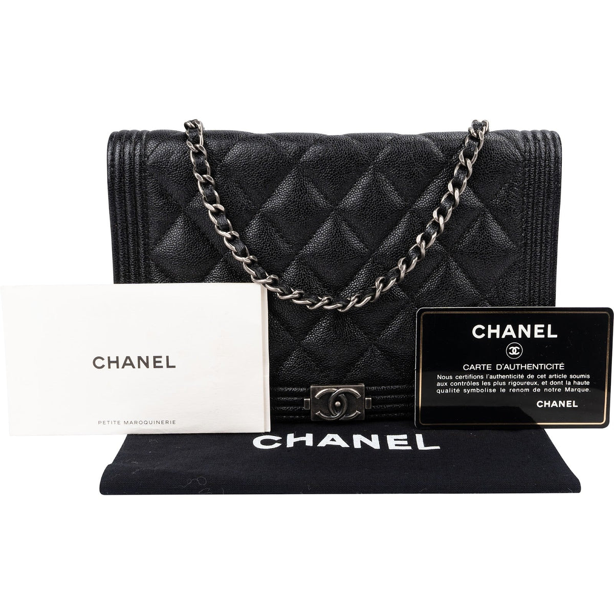 Chanel Quilted Caviar Leather Small Boy Wallet On Chain Crossbody Bag
