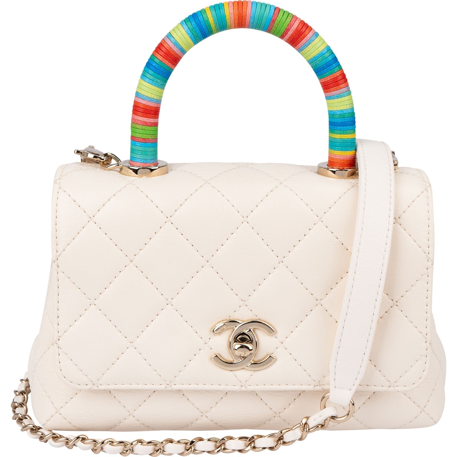 Chanel Quilted Leather Coco Rainbow Top Handle Flap Handbag