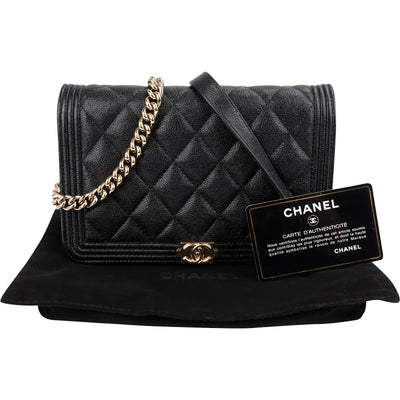 Chanel Quilted Caviar Leather Small Boy Wallet On Chain Crossbody Bag