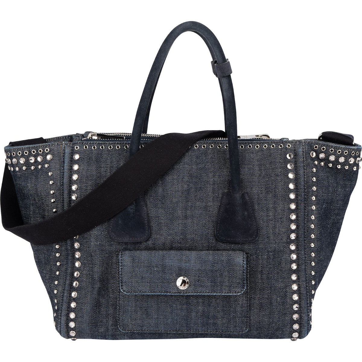 Prada Shopper aus perforiertem Denim mit Nieten – Ansicht 5