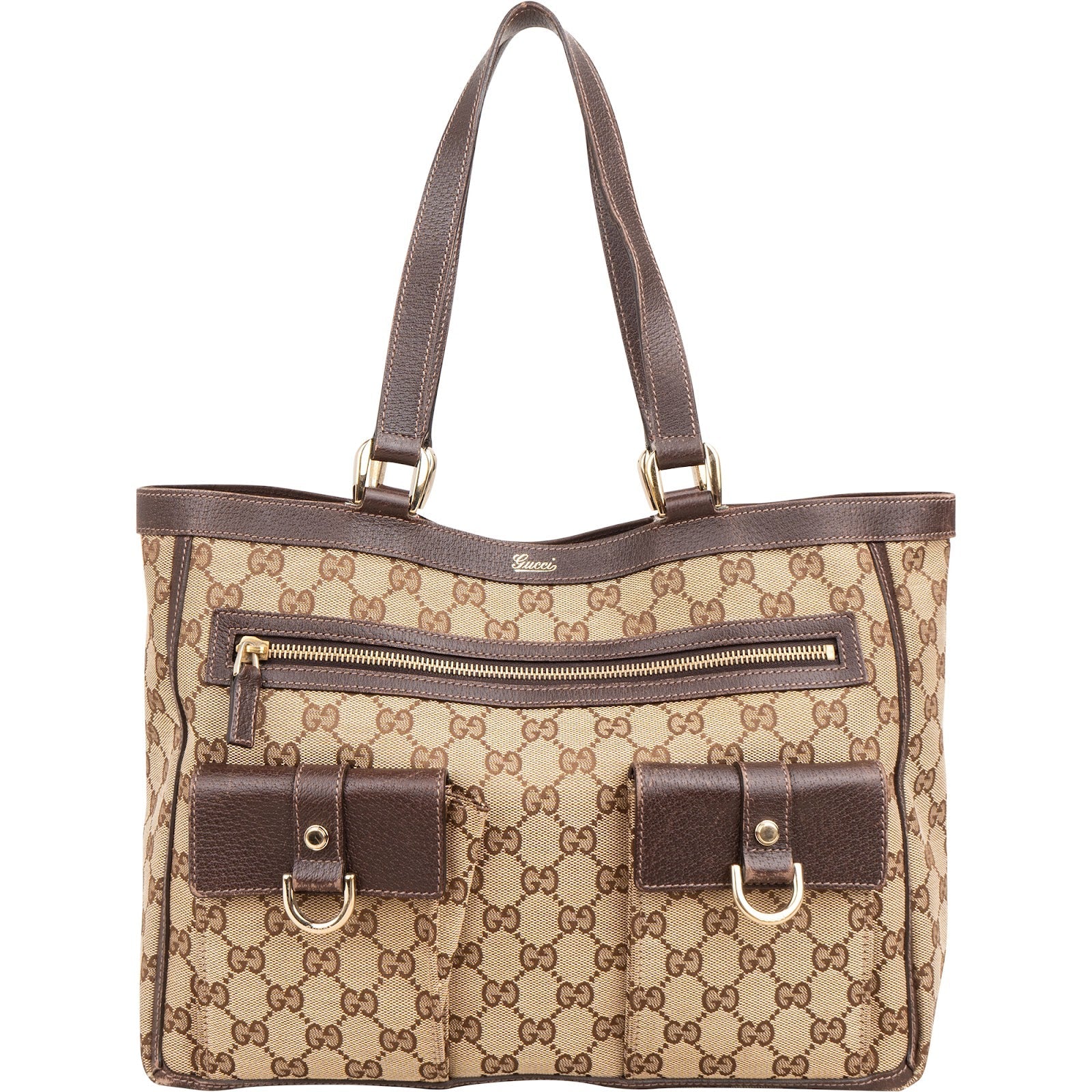 Gucci Monogram GG Canvas Abbey Double Pocket Tote Shoulder Bag
