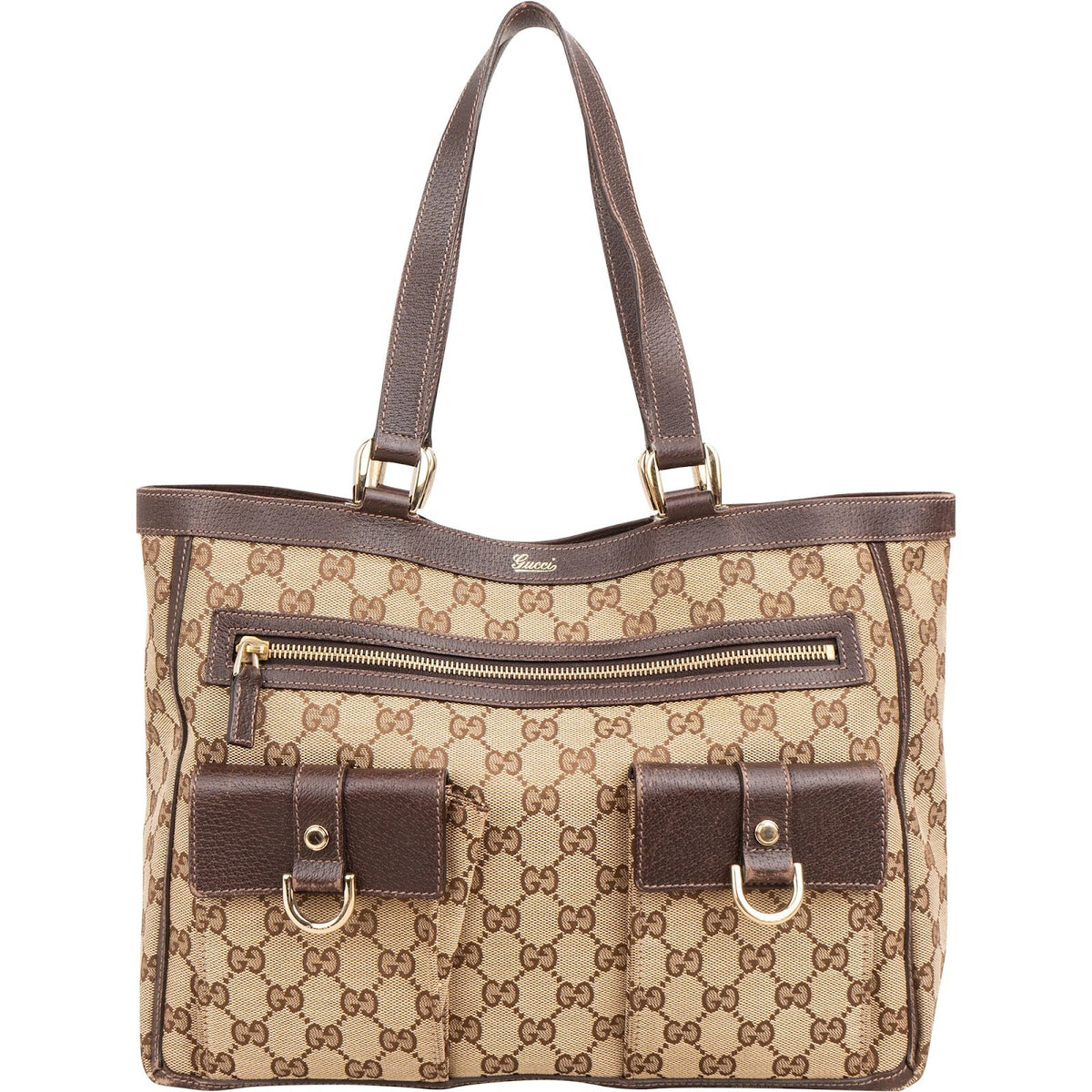 Gucci Abbey Double Pocket Tote aus GG Canvas – Vorderansicht