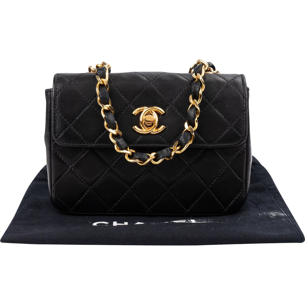 Chanel Quilted Lambskin 24K Gold Mini Square Single Flap Crossbody Bag