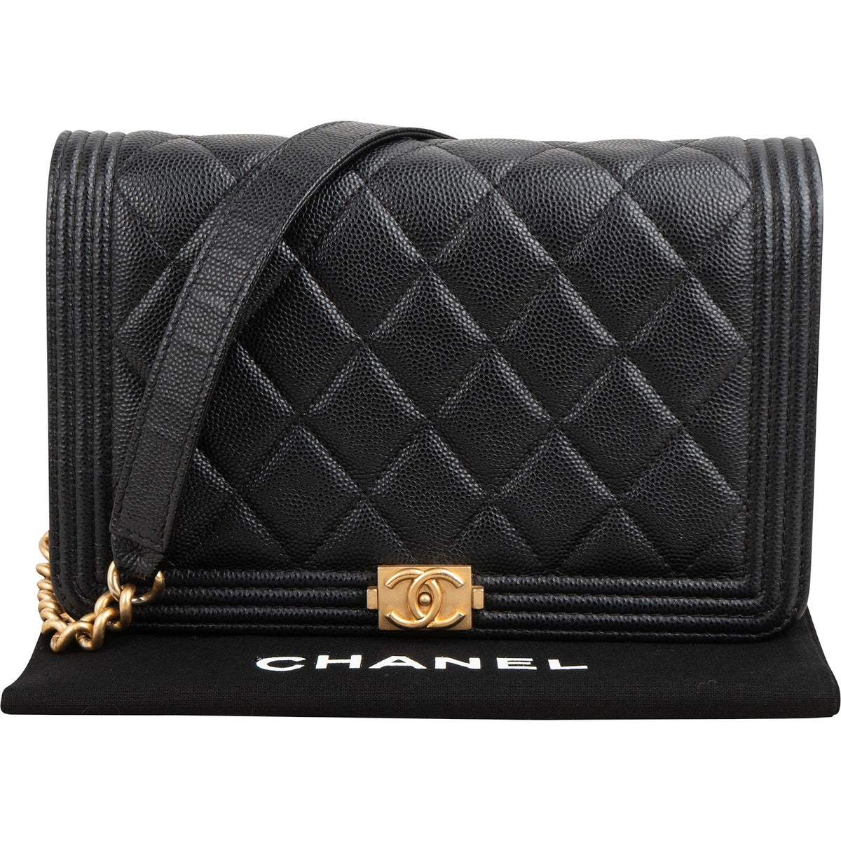 Chanel Quilted Caviar Leather Boy Wallet On Chain Crossbody Bag
