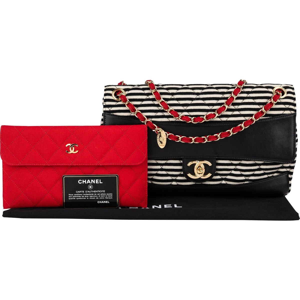 Chanel Striped Cotton Leather Single Flap Crossbody Bag