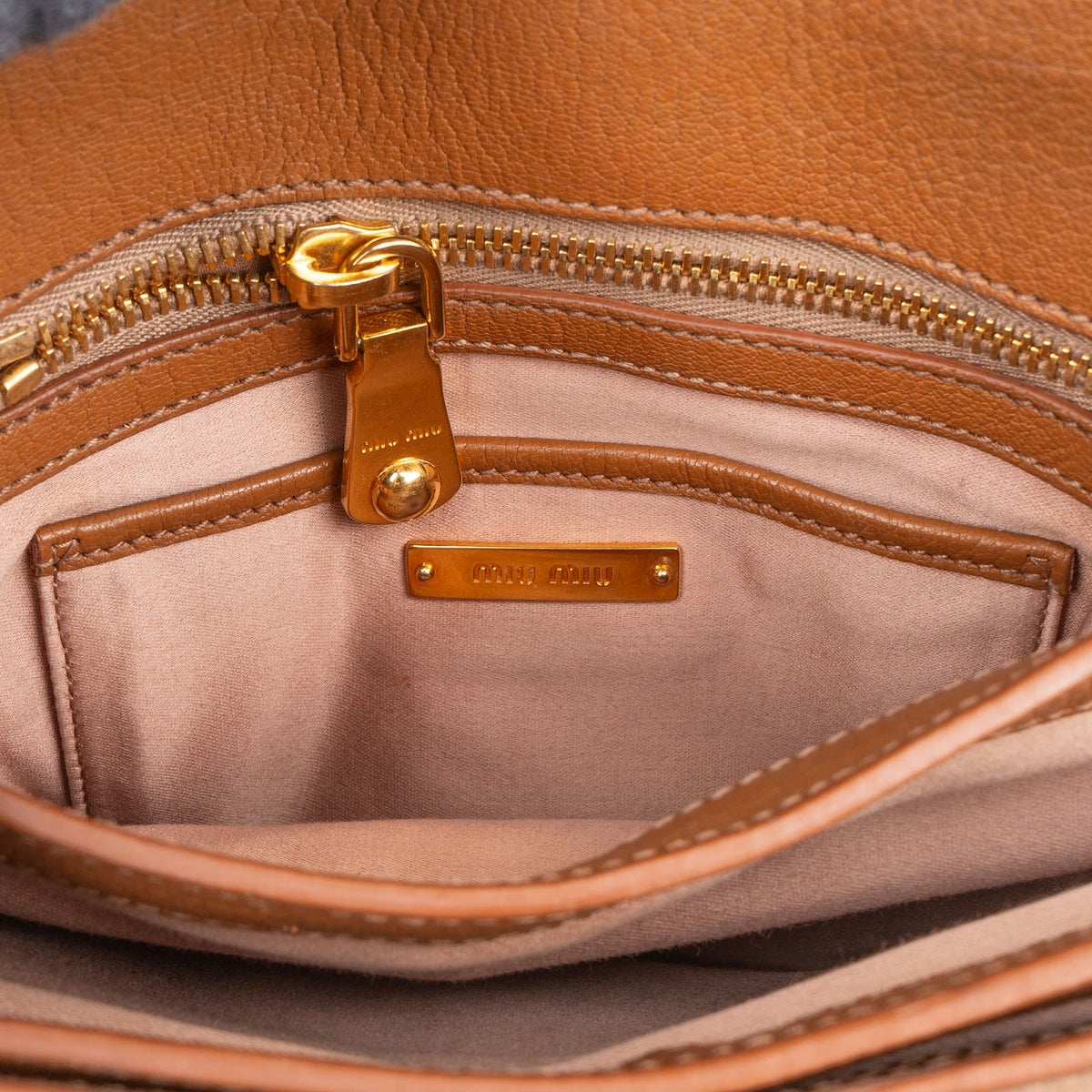 Miu Miu Brown Grained Leather Studded Bow Shoulder Bag