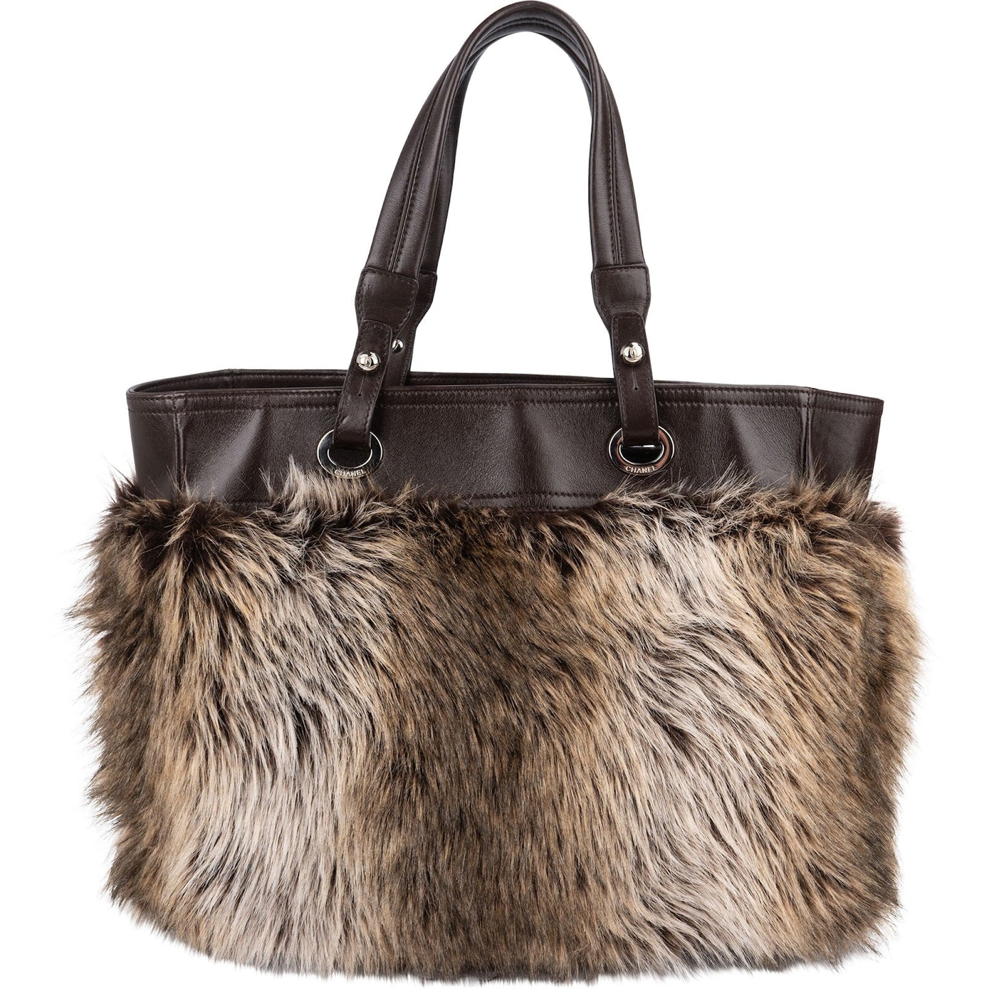 Chanel Faux Fur CC Charm Tote Handbag