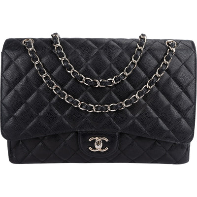 Chanel Quilted Caviar Leather Palladium Maxi Single Flap Crossbody Bag