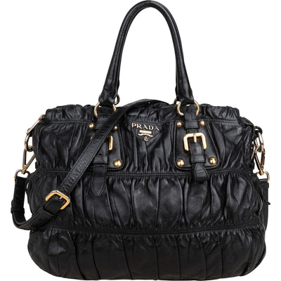 Prada Black Leather Gaufre Satchel Handbag