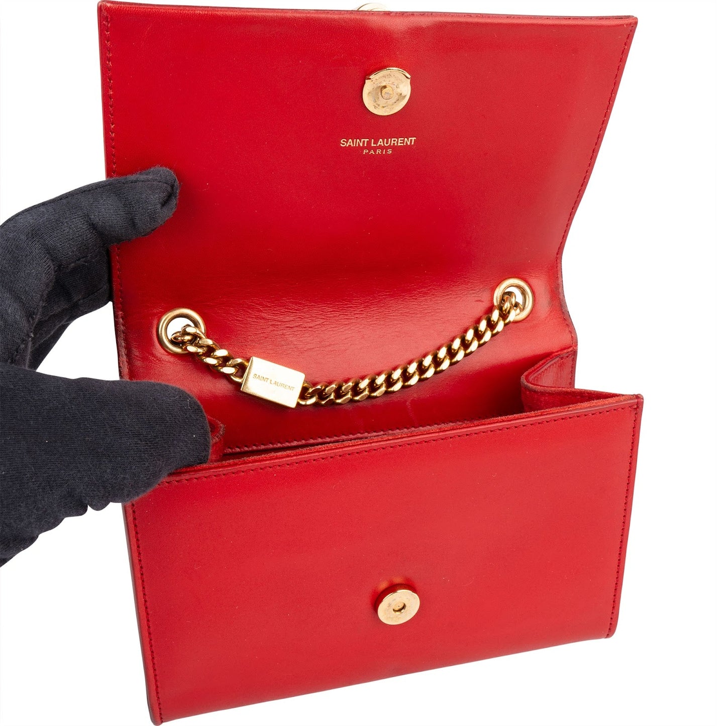 Saint Laurent Red Leather Kate Chain Crossbody Bag