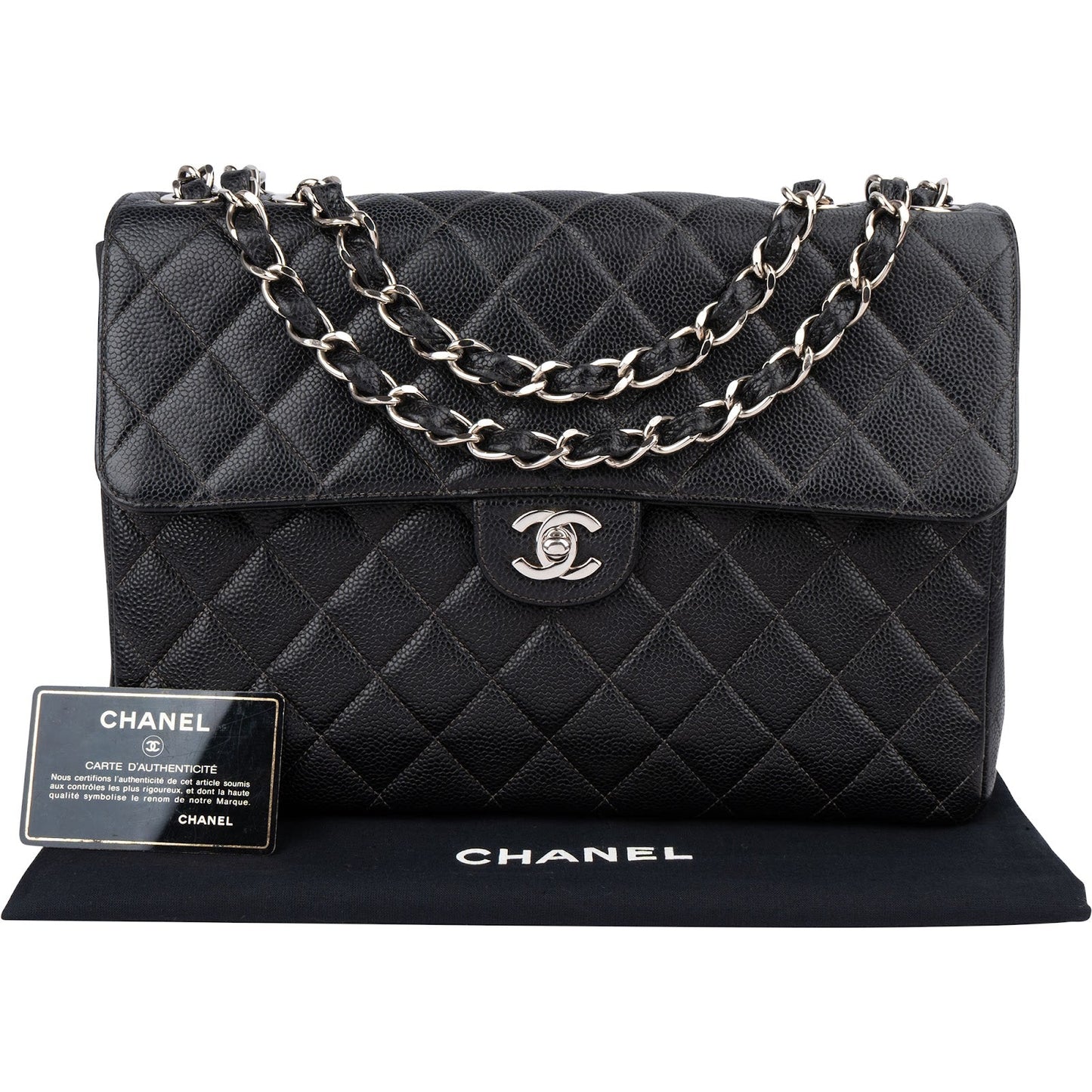 Chanel Quilted Caviar Leather Jumbo Single Flap Crossbody Bag