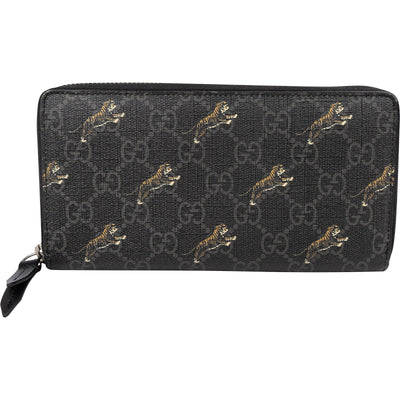 Gucci Monogram GG Supreme Canvas Tigers Print Zip Around Wallet