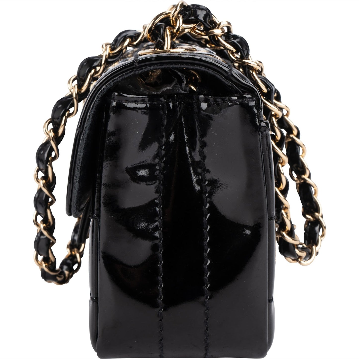 Chanel Patent Leather Chocolate Bar 24K Gold Single Flap Crossbody Bag