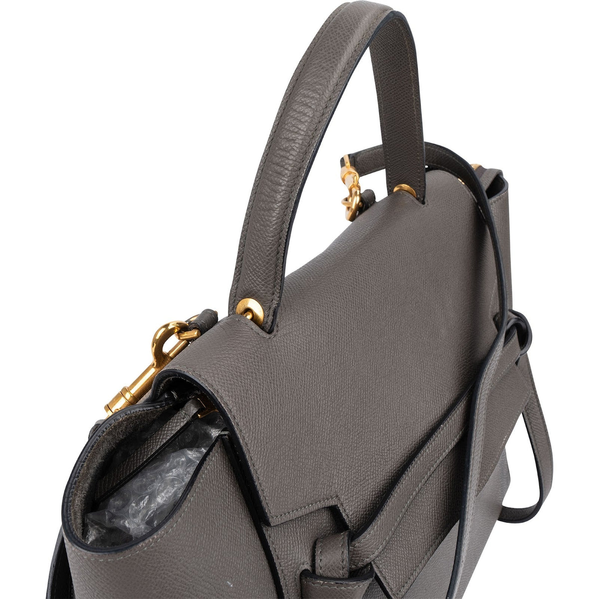 Celine Grey Leather Grained Calfskin Belt Handbag