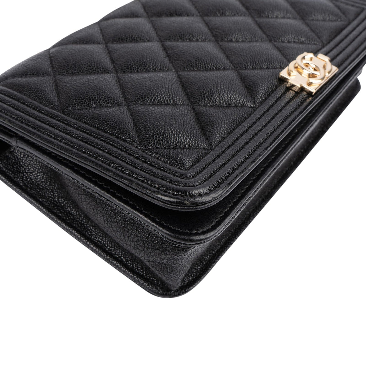 Chanel Quilted Caviar Leather Small Boy Wallet On Chain Crossbody Bag