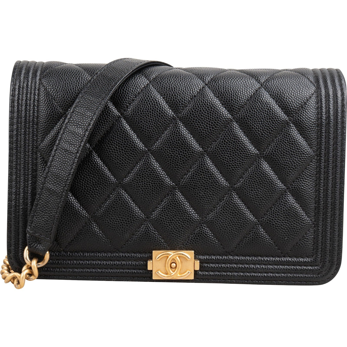 Chanel Quilted Caviar Leather Boy Wallet On Chain Crossbody Bag