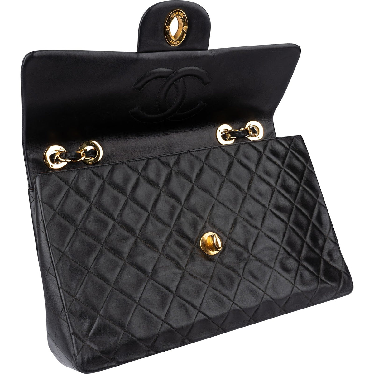 Chanel Quilted Lambskin 24K Gold Maxi Single Flap Crossbody Bag