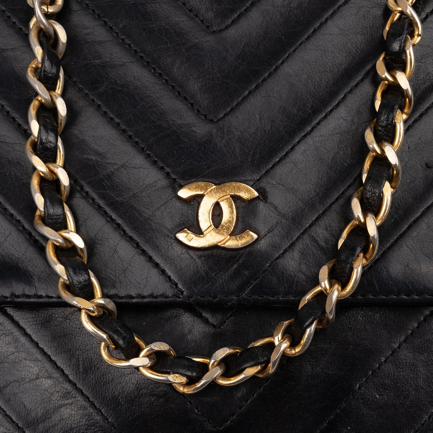 Chanel Chevron Lambskin 24K Gold Single Flap Shoulder Bag