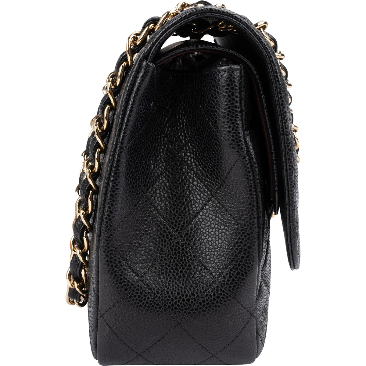 Chanel Quilted Caviar Leather Gold Jumbo Double Flap Crossbody Bag