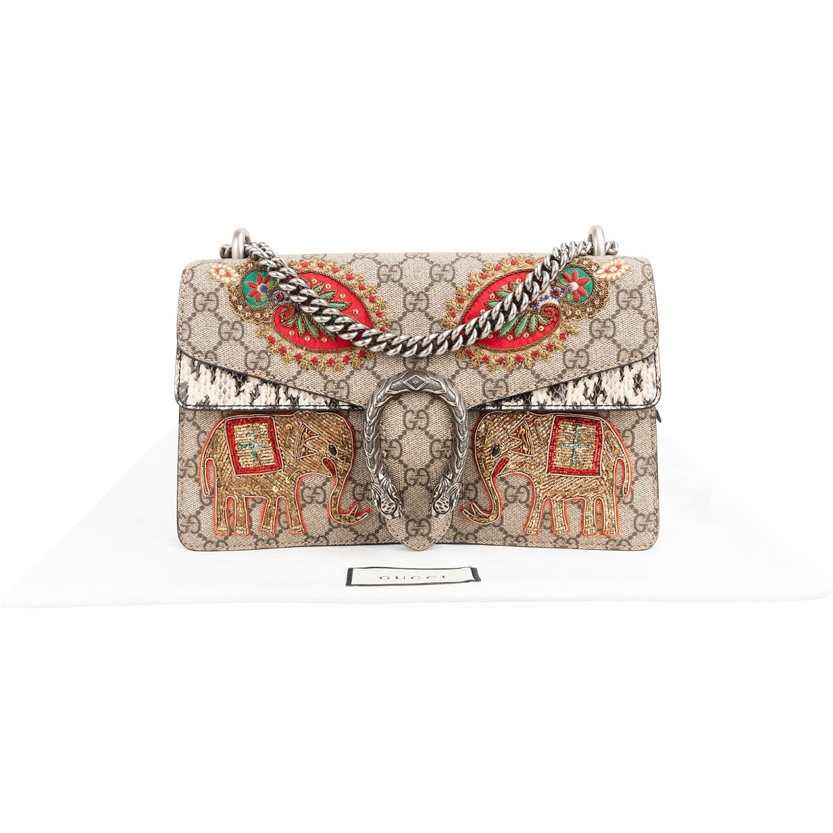Gucci Limited Monogram GG Supreme  Embroidered Python Dionysus Shoulder Bag