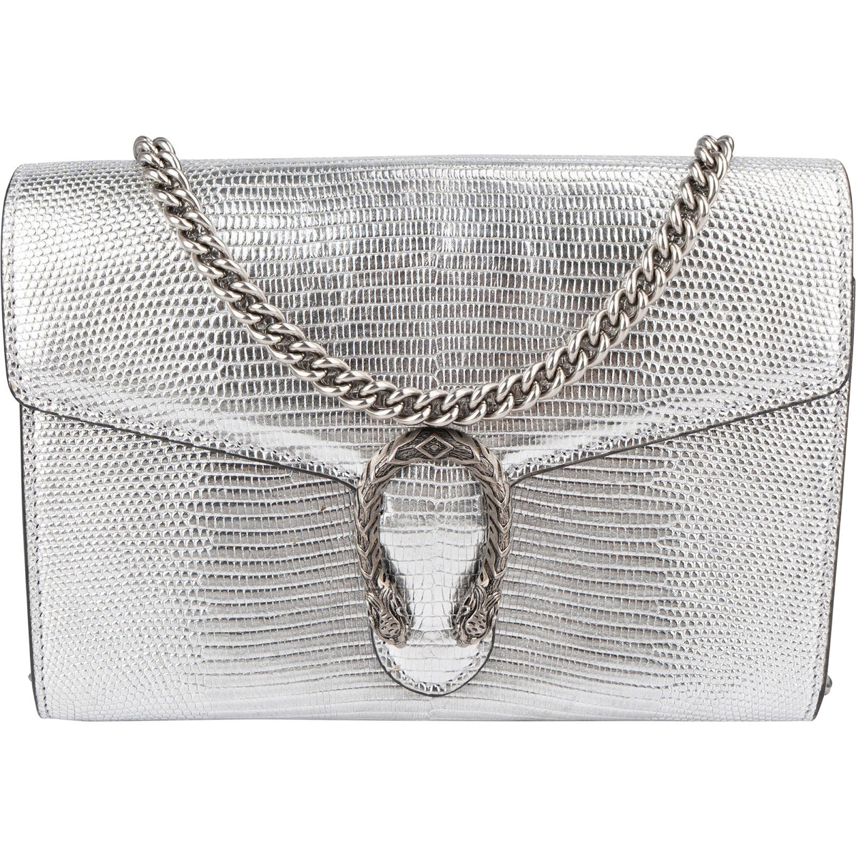 Gucci Lizard-Embossed Metallic Leather Dionysus Wallet On Chain Crossbody Bag