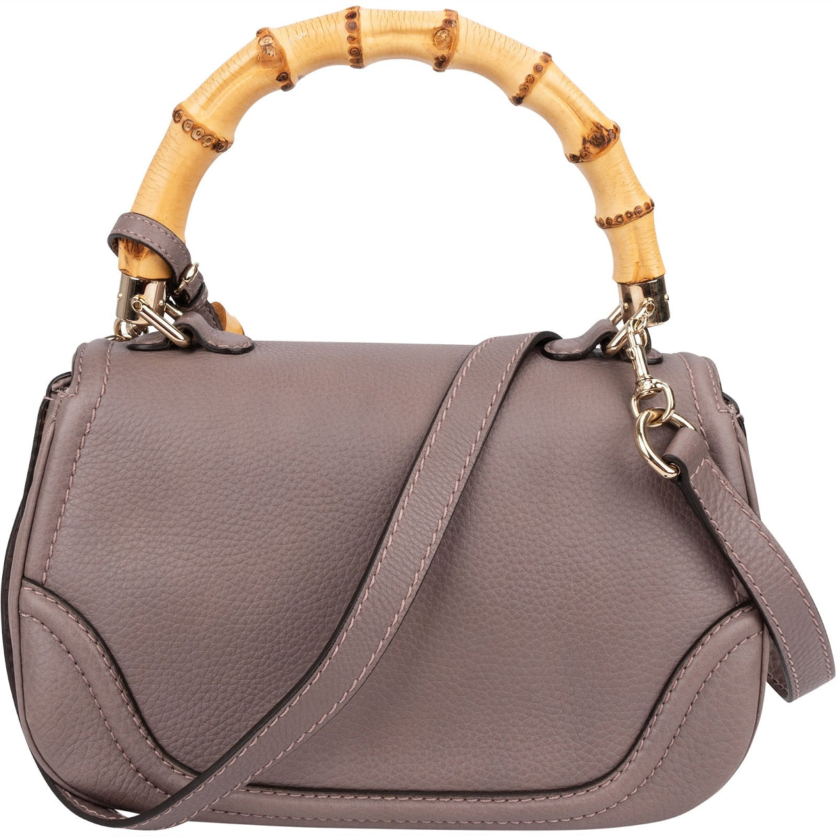 Gucci New Bamboo Top Handle aus fliederfarbenem genarbtem Leder – Ansicht 5