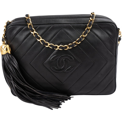 Chanel Quilted Lambskin Chevron Tassel Camera Crossbody Bag