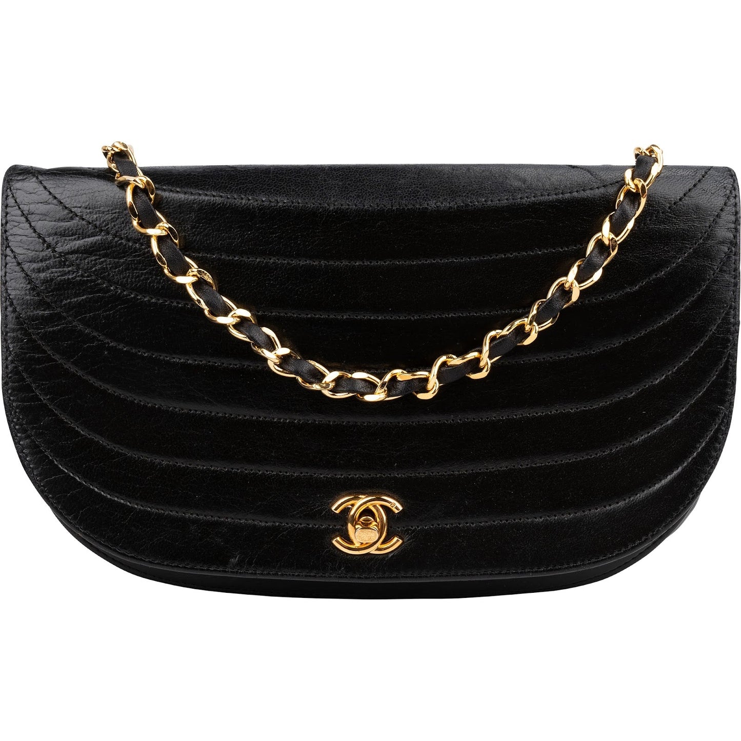 Chanel Quilted Lambskin Half Moon 24K Gold Single Flap Shoulder Bag